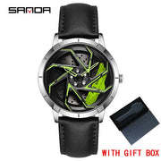 SANDA P1088 Man Trend Watch Steel Band Waterproof Watch Premium Quartz Movement Car Wheel Shaped Rotating Dial Relogio Masculino