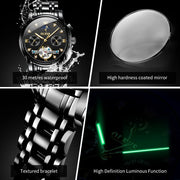 OELVS 6678 Men's Watches Luxury Original Automatic Mechanical Tourbillon Watch for Man Waterproof Luminous Date Week Moon Phase
