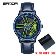Mens  Fashion Watches SANDA Steel Waterproof Sport Quartz Watch Men Creative Design 360 Rotating Car Wheel Dial watch Relogio