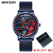 SANDA Men Spray Rotate Watch Chic Hot Sell Sports 360 Rotating Car Wheel Watches For Men Waterproof Quartz Cool Watch El reloj