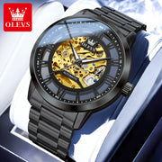 OLEVS Mens Watch 6728 Skeleton Automatic Mechanical Watch Stainless Steel Luminous Watches For Man Original Luxury Business Gift