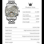 OLEVS 7088 Men Watch Luxury Brand Waterproof Skeleton Automatic Watch HD Fashion Business Men Mechanical Watch Reloj Hombre