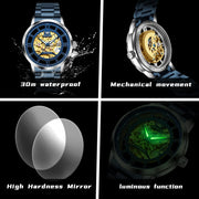 OLEVS Mens Watch 6728 Skeleton Automatic Mechanical Watch Stainless Steel Luminous Watches For Man Original Luxury Business Gift