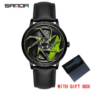 SANDA P1088 Man Trend Watch Steel Band Waterproof Watch Premium Quartz Movement Car Wheel Shaped Rotating Dial Relogio Masculino