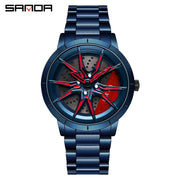 Mens  Fashion Watches SANDA Steel Waterproof Sport Quartz Watch Men Creative Design 360 Rotating Car Wheel Dial watch Relogio