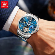 OLEVS 6712 Mens Watch Original Brand Moon Phase Automatic Mechanical Watch Moon Phase Waterproof Watch For Men Starry Dial Reloj