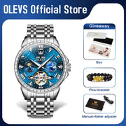 OLEVS 6712 Mens Watch Original Brand Moon Phase Automatic Mechanical Watch Moon Phase Waterproof Watch For Men Starry Dial Reloj