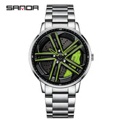 Mens  Fashion Watches SANDA Steel Waterproof Sport Quartz Watch Men Creative Design 360 Rotating Car Wheel Dial watch Relogio