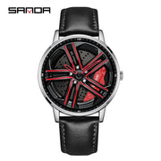 Mens  Fashion Watches SANDA Steel Waterproof Sport Quartz Watch Men Creative Design 360 Rotating Car Wheel Dial watch Relogio