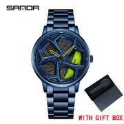 Fashion Mens Watches 360 Rotating Car Wheel Dial Luxury Wrist Watch Casual Sports Waterproof Quartz Watch Men Relogio Masculino