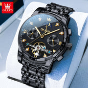 OELVS 6678 Men's Watches Luxury Original Automatic Mechanical Tourbillon Watch for Man Waterproof Luminous Date Week Moon Phase