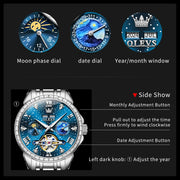 OLEVS 6712 Mens Watch Original Brand Moon Phase Automatic Mechanical Watch Moon Phase Waterproof Watch For Men Starry Dial Reloj