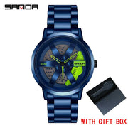 SANDA Fashion Rim Watch Hub Custom Design Sports Car Rim Sports Watch Waterproof Creative 2021 Male Watch Mens Wheel Wristwatch
