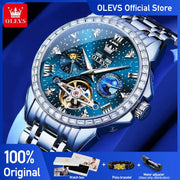 OLEVS 6712 Mens Watch Original Brand Moon Phase Automatic Mechanical Watch Moon Phase Waterproof Watch For Men Starry Dial Reloj
