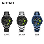 Fashion Mens Watches 360 Rotating Car Wheel Dial Luxury Wrist Watch Casual Sports Waterproof Quartz Watch Men Relogio Masculino