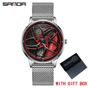 SANDA Men Spray Rotate Watch Chic Hot Sell Sports 360 Rotating Car Wheel Watches For Men Waterproof Quartz Cool Watch El reloj