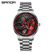 SANDA Men Spray Rotate Watch Chic Hot Sell Sports 360 Rotating Car Wheel Watches For Men Waterproof Quartz Cool Watch El reloj
