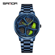 Fashion Mens Watches 360 Rotating Car Wheel Dial Luxury Wrist Watch Casual Sports Waterproof Quartz Watch Men Relogio Masculino