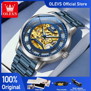 OLEVS Mens Watch 6728 Skeleton Automatic Mechanical Watch Stainless Steel Luminous Watches For Man Original Luxury Business Gift
