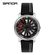 Hot Sell Fashion Men Quartz WristWatch Creative 360 Degree Rotating Car Wheel Quartz Watch Leather Waterproof Rim Hub Clock Men