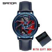 SANDA P1088 Man Trend Watch Steel Band Waterproof Watch Premium Quartz Movement Car Wheel Shaped Rotating Dial Relogio Masculino