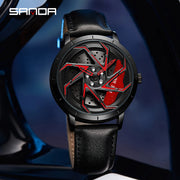 SANDA P1088 Man Trend Watch Steel Band Waterproof Watch Premium Quartz Movement Car Wheel Shaped Rotating Dial Relogio Masculino