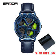 Fashion Men Watch Luxury 360 Rotating Car Wheel Dial Sports Quartz Watch Casual Leather Waterproof Wristwatch Relogio Masculino