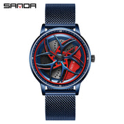 SANDA Men Spray Rotate Watch Chic Hot Sell Sports 360 Rotating Car Wheel Watches For Men Waterproof Quartz Cool Watch El reloj