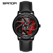 SANDA P1088 Man Trend Watch Steel Band Waterproof Watch Premium Quartz Movement Car Wheel Shaped Rotating Dial Relogio Masculino
