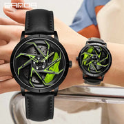 SANDA P1088 Man Trend Watch Steel Band Waterproof Watch Premium Quartz Movement Car Wheel Shaped Rotating Dial Relogio Masculino
