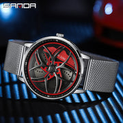 SANDA Men Spray Rotate Watch Chic Hot Sell Sports 360 Rotating Car Wheel Watches For Men Waterproof Quartz Cool Watch El reloj