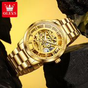 OLEVS Mens Watch 6728 Skeleton Automatic Mechanical Watch Stainless Steel Luminous Watches For Man Original Luxury Business Gift
