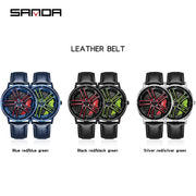 Mens  Fashion Watches SANDA Steel Waterproof Sport Quartz Watch Men Creative Design 360 Rotating Car Wheel Dial watch Relogio