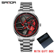 SANDA Men Spray Rotate Watch Chic Hot Sell Sports 360 Rotating Car Wheel Watches For Men Waterproof Quartz Cool Watch El reloj