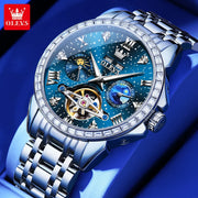 OLEVS 6712 Mens Watch Original Brand Moon Phase Automatic Mechanical Watch Moon Phase Waterproof Watch For Men Starry Dial Reloj