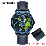 SANDA P1088 Man Trend Watch Steel Band Waterproof Watch Premium Quartz Movement Car Wheel Shaped Rotating Dial Relogio Masculino