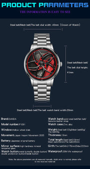 SANDA Men Spray Rotate Watch Chic Hot Sell Sports 360 Rotating Car Wheel Watches For Men Waterproof Quartz Cool Watch El reloj