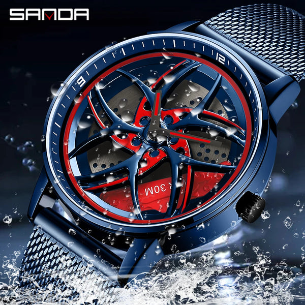 SANDA Men Spray Rotate Watch Chic Hot Sell Sports 360 Rotating Car Wheel Watches For Men Waterproof Quartz Cool Watch El reloj - Luxury Watch