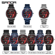 SANDA Men Spray Rotate Watch Chic Hot Sell Sports 360 Rotating Car Wheel Watches For Men Waterproof Quartz Cool Watch El reloj