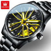 OLEVS Men Watches Rotatable Wheel Hub Dial Fashion Trend Original Quartz Wristwatch Waterproof Stainless Steel Luminous No.9937
