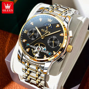 OELVS 6678 Men's Watches Luxury Original Automatic Mechanical Tourbillon Watch for Man Waterproof Luminous Date Week Moon Phase