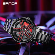 Mens  Fashion Watches SANDA Steel Waterproof Sport Quartz Watch Men Creative Design 360 Rotating Car Wheel Dial watch Relogio