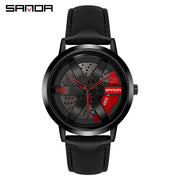 SANDA Fashion Rim Watch Hub Custom Design Sports Car Rim Sports Watch Waterproof Creative 2021 Male Watch Mens Wheel Wristwatch