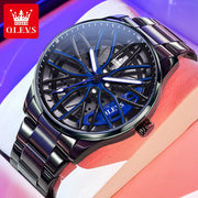 OLEVS 9937 Mens Watch Original Rotatable Wheel Hub Dial Fashion Trend Quartz Watch Waterproof Luminous Stainless Steel Reloj
