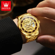 OLEVS Mens Watch 6728 Skeleton Automatic Mechanical Watch Stainless Steel Luminous Watches For Man Original Luxury Business Gift