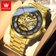 OLEVS Mens Watch 6728 Skeleton Automatic Mechanical Watch Stainless Steel Luminous Watches For Man Original Luxury Business Gift
