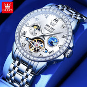 OLEVS 6712 Mens Watch Original Brand Moon Phase Automatic Mechanical Watch Moon Phase Waterproof Watch For Men Starry Dial Reloj