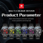 OLEVS 9937 Mens Watch Original Rotatable Wheel Hub Dial Fashion Trend Quartz Watch Waterproof Luminous Stainless Steel Reloj