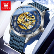 OLEVS Mens Watch 6728 Skeleton Automatic Mechanical Watch Stainless Steel Luminous Watches For Man Original Luxury Business Gift