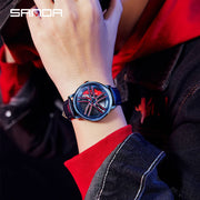 Mens  Fashion Watches SANDA Steel Waterproof Sport Quartz Watch Men Creative Design 360 Rotating Car Wheel Dial watch Relogio